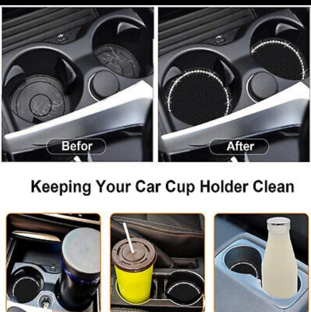 RHINESTONE Cup Holder Silicone 2pc Coasters Auto Var Truck SUV VansUniversal NWT - Picture 11 of 13
